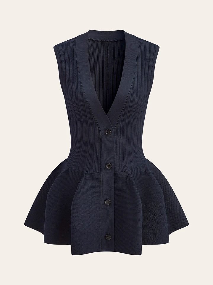 Gilet en tricot à boutons et basque