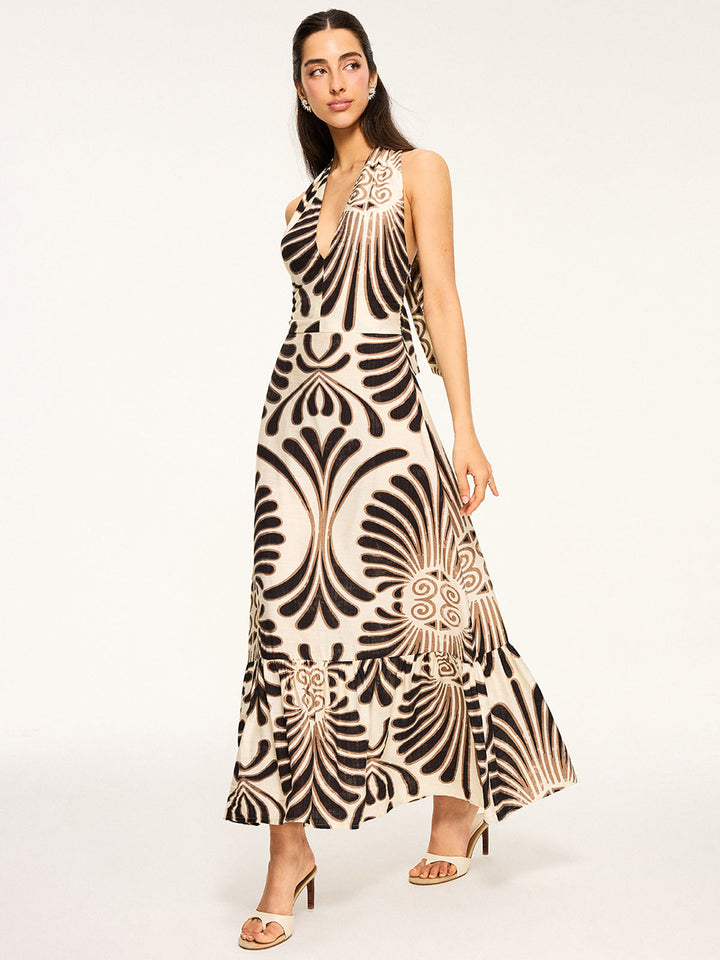 Robe Longue Imprimée à Bretelles Nues