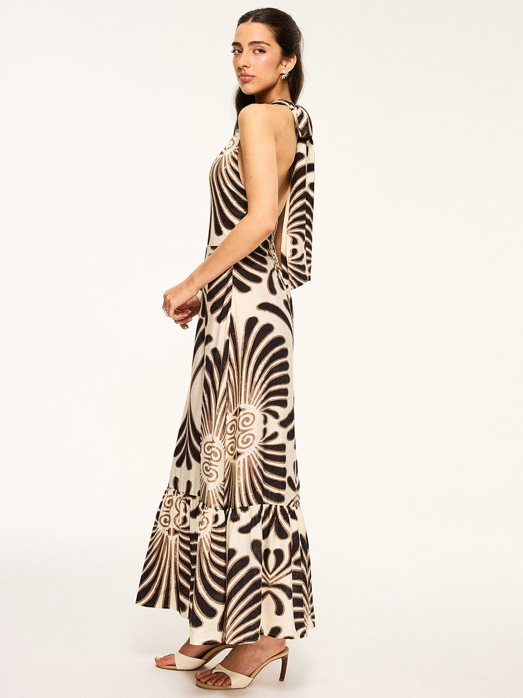 Robe Longue Imprimée à Bretelles Nues
