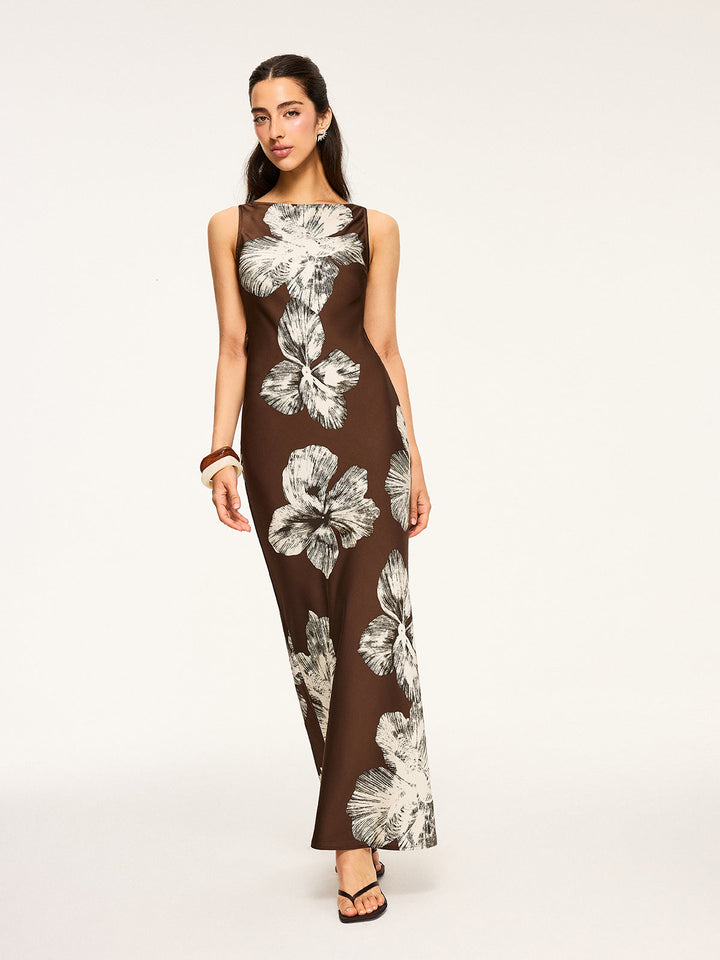 Robe Longue à Imprimé Floral avec Dos Nu Lié