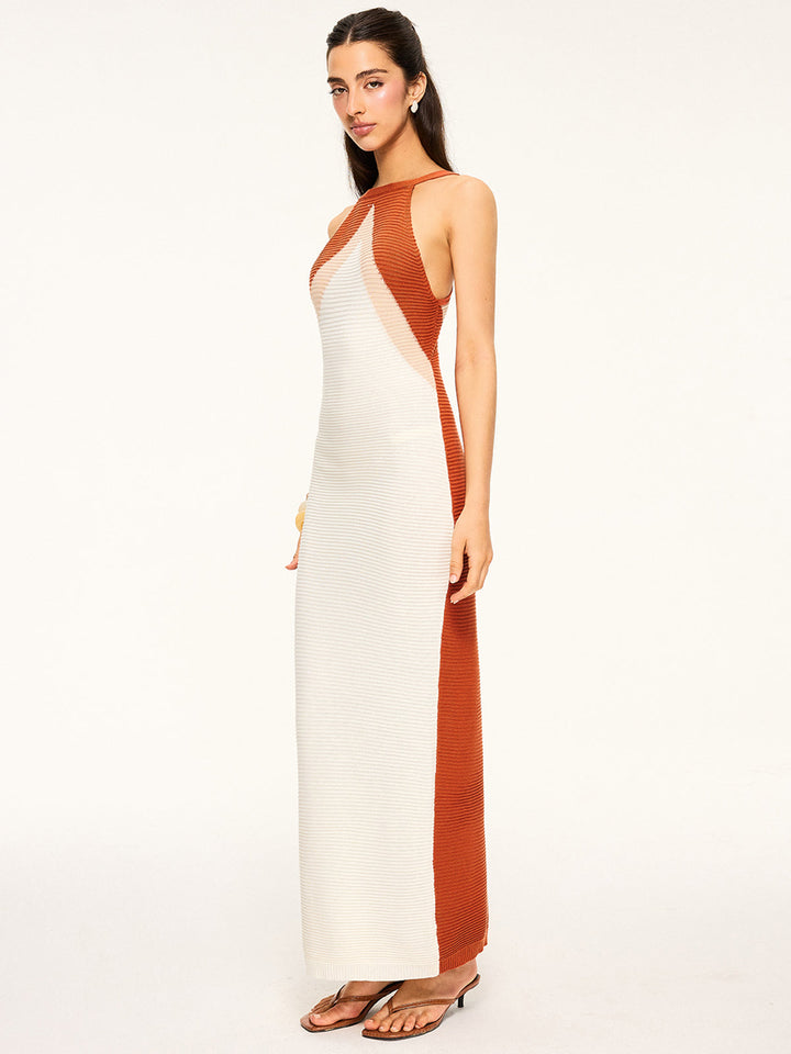 Robe Longue Tricotée avec Dos Découpe