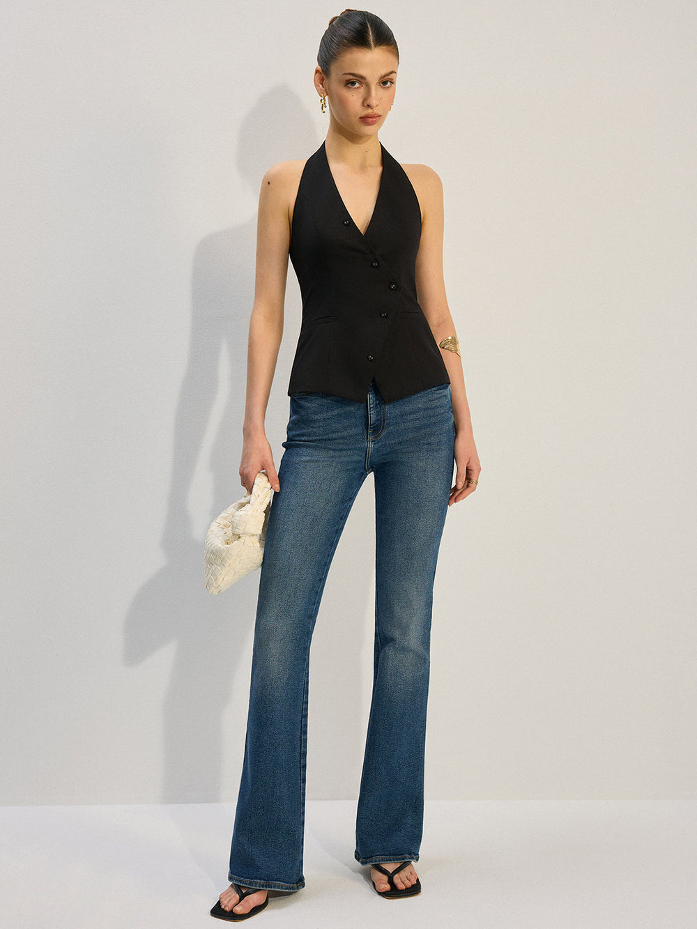Gilet Gilet à col licou avec boutonnage asymétrique