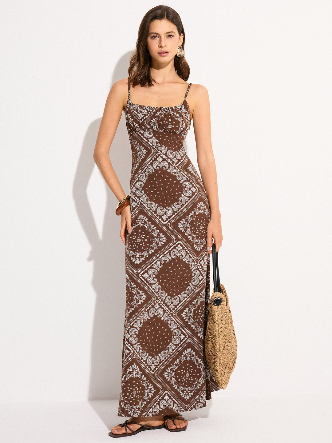 Robe Longue à Bretelles Spaghetti Imprimé Paisley