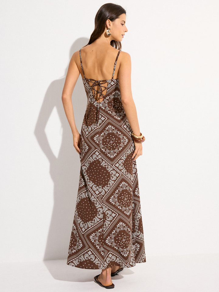 Robe Longue à Bretelles Spaghetti Imprimé Paisley
