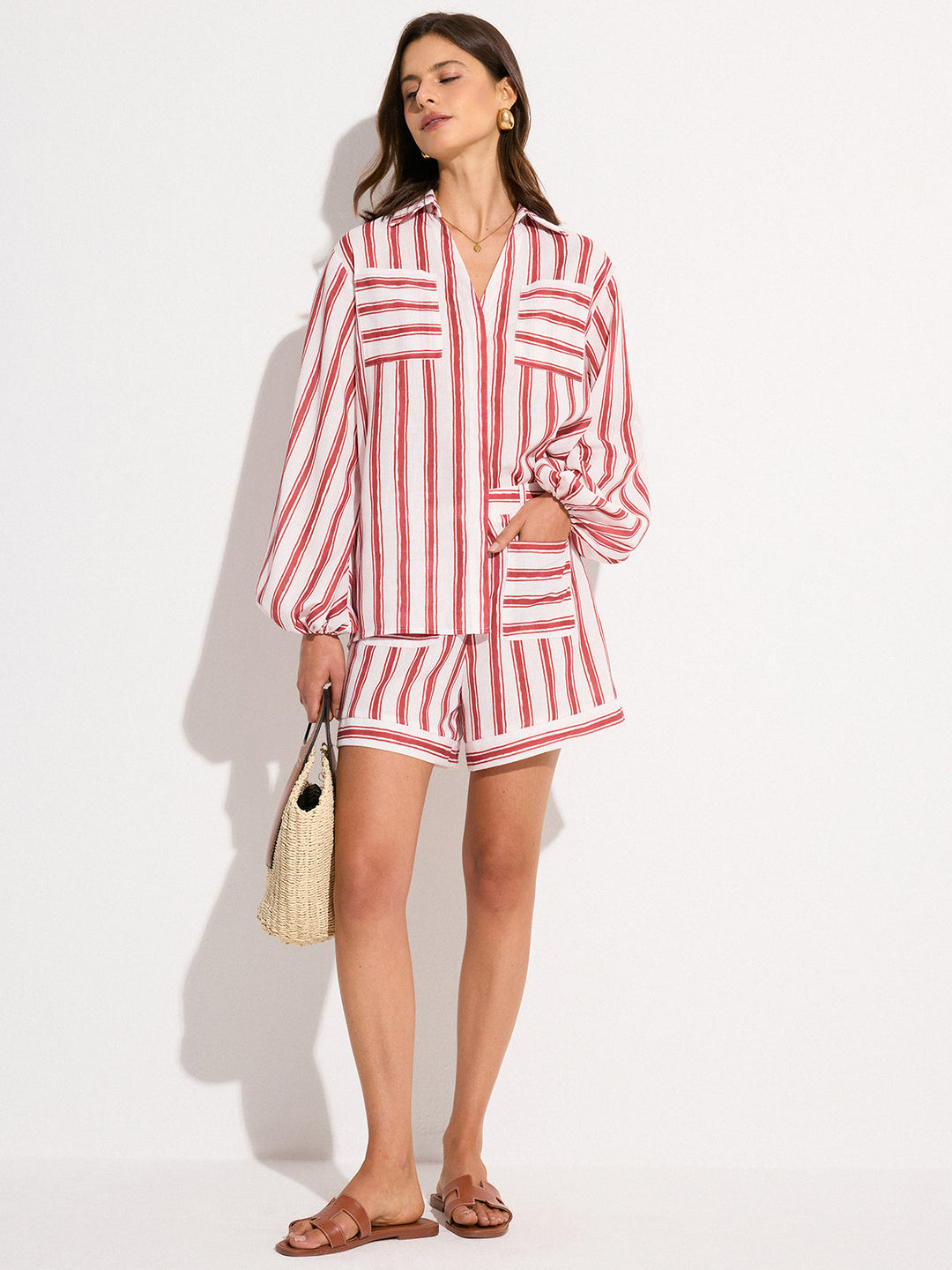 Ensemble short rayé à poches
