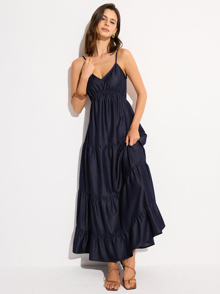 Robe Longue à Volants sans Dos