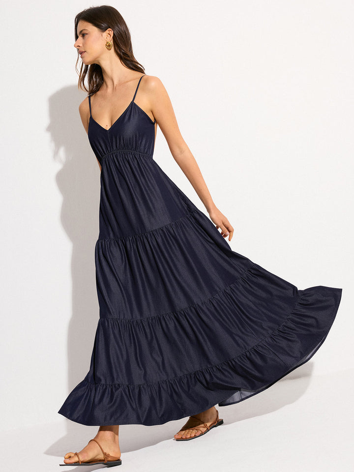 Robe Longue à Volants sans Dos