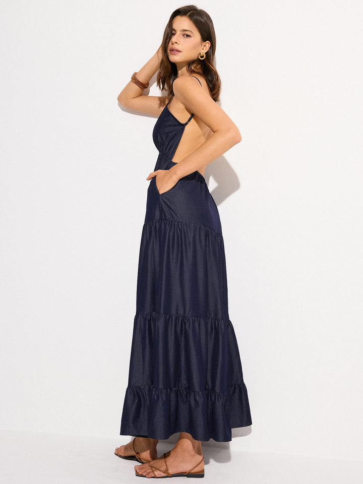 Robe Longue à Volants sans Dos