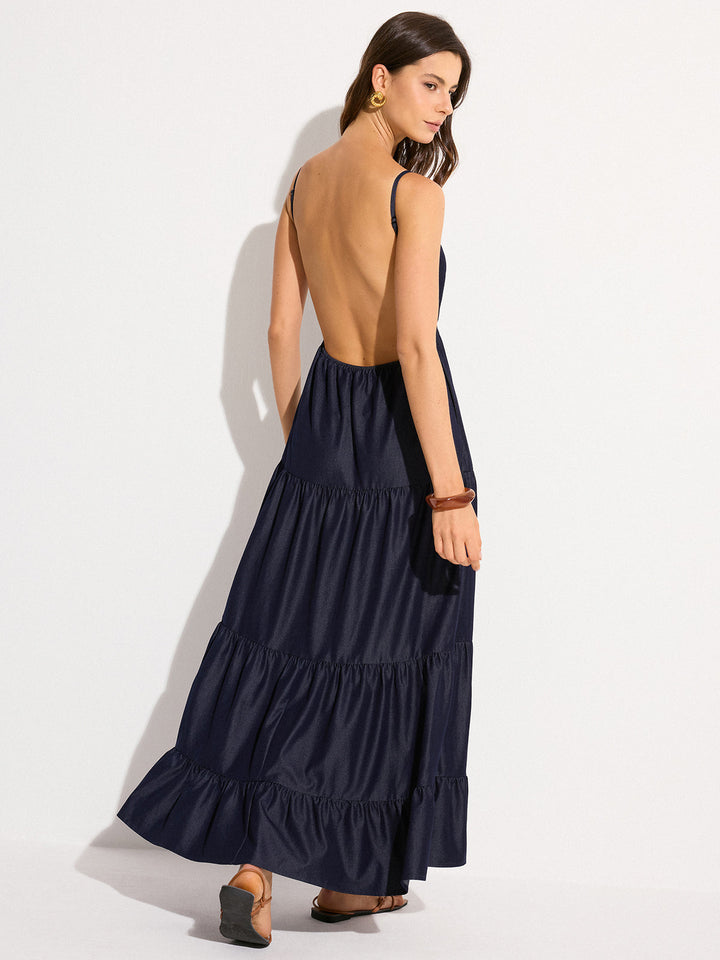 Robe Longue à Volants sans Dos
