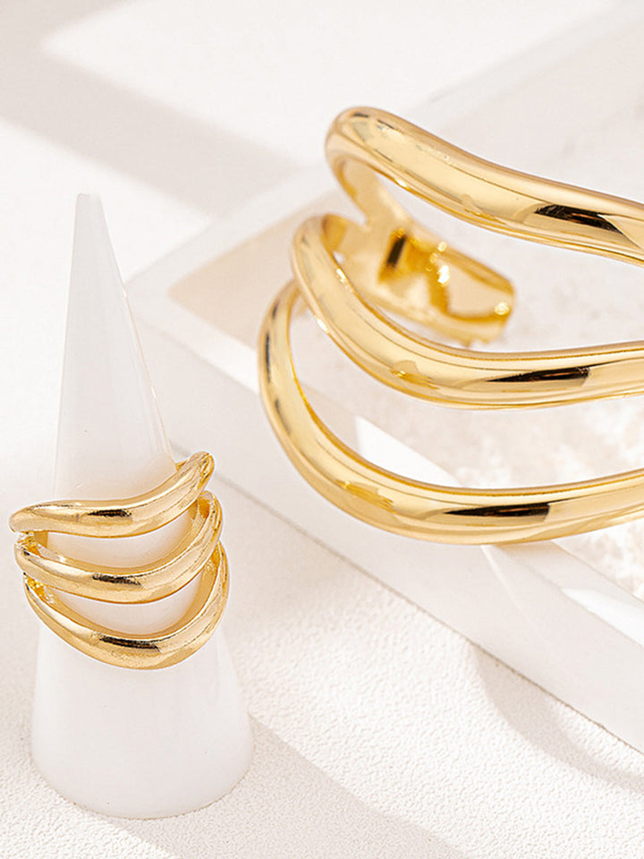 Ensemble Bangle et Bague Sculptés Courbés