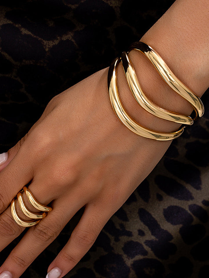 Ensemble Bangle et Bague Sculptés Courbés