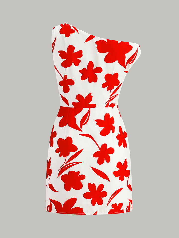 Robe asymétrique à épaules dénudées avec imprimé floral