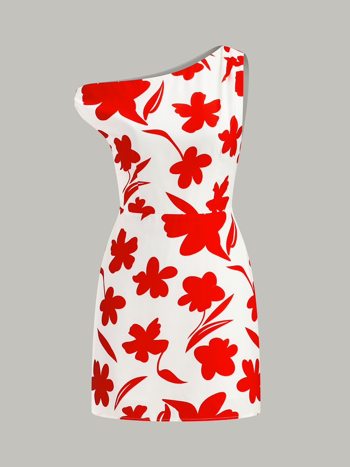 Robe asymétrique à épaules dénudées avec imprimé floral