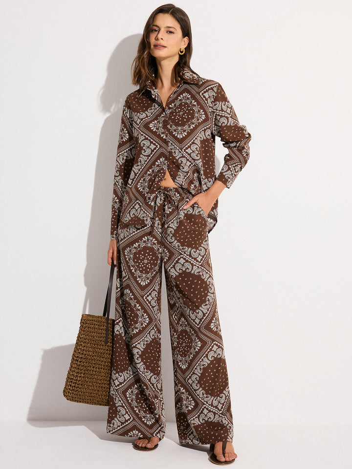 Pantalons Larges à Imprimé Paisley avec Poches