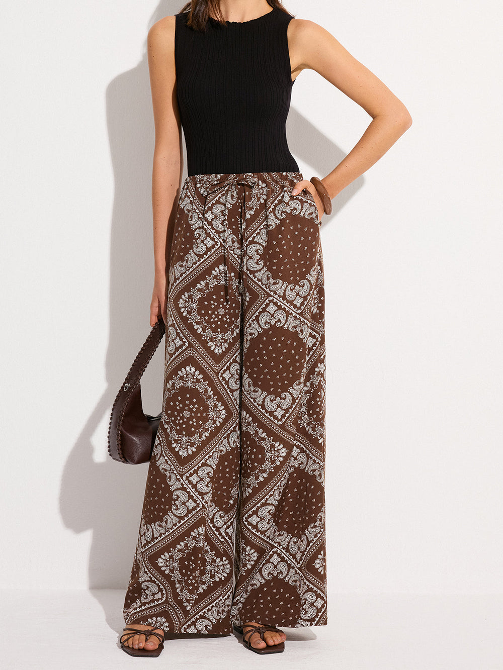 Pantalons Larges à Imprimé Paisley avec Poches