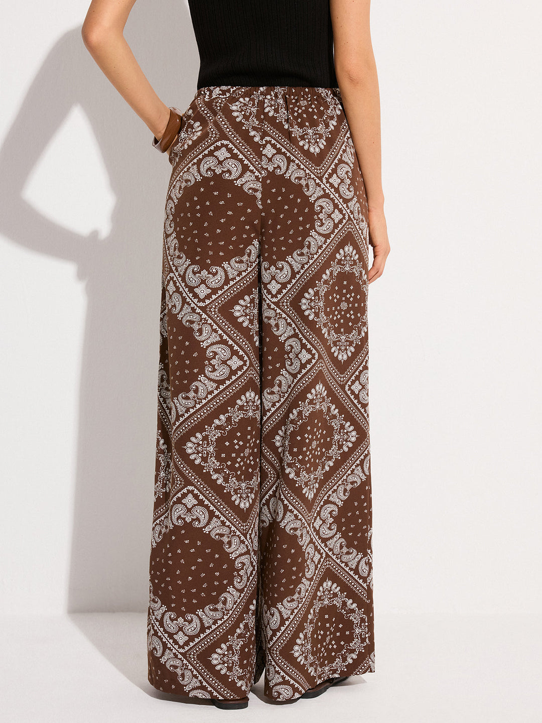 Pantalons Larges à Imprimé Paisley avec Poches