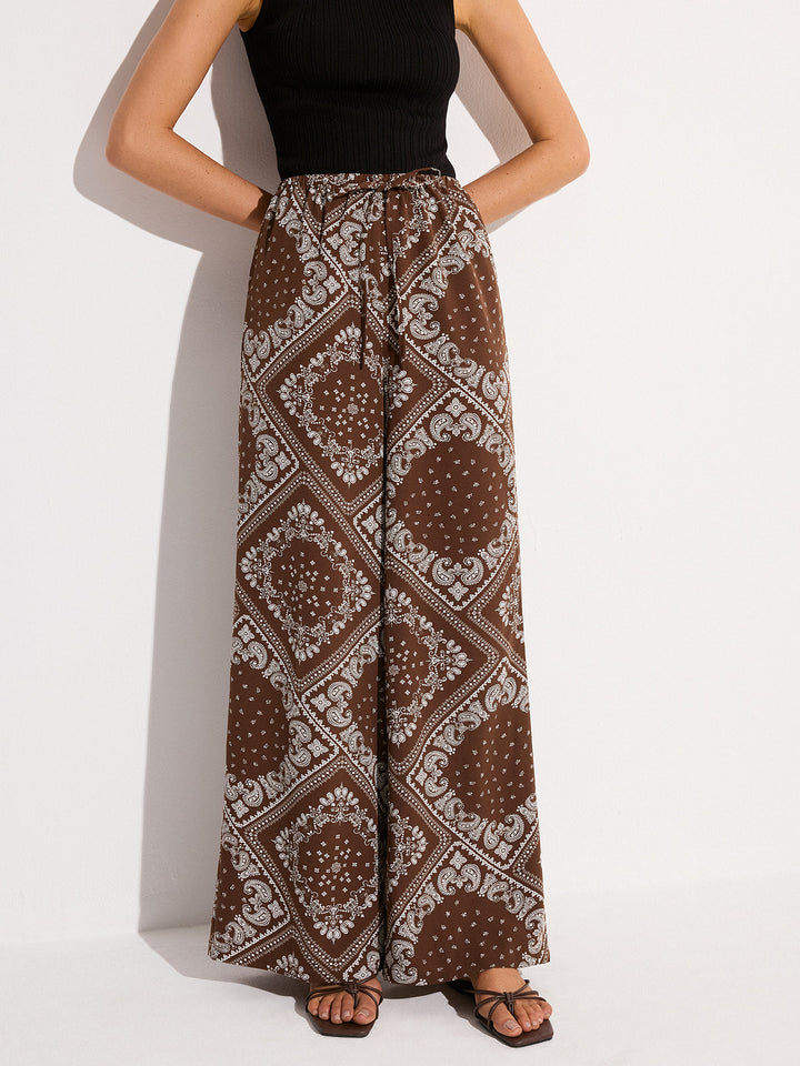 Pantalons Larges à Imprimé Paisley avec Poches