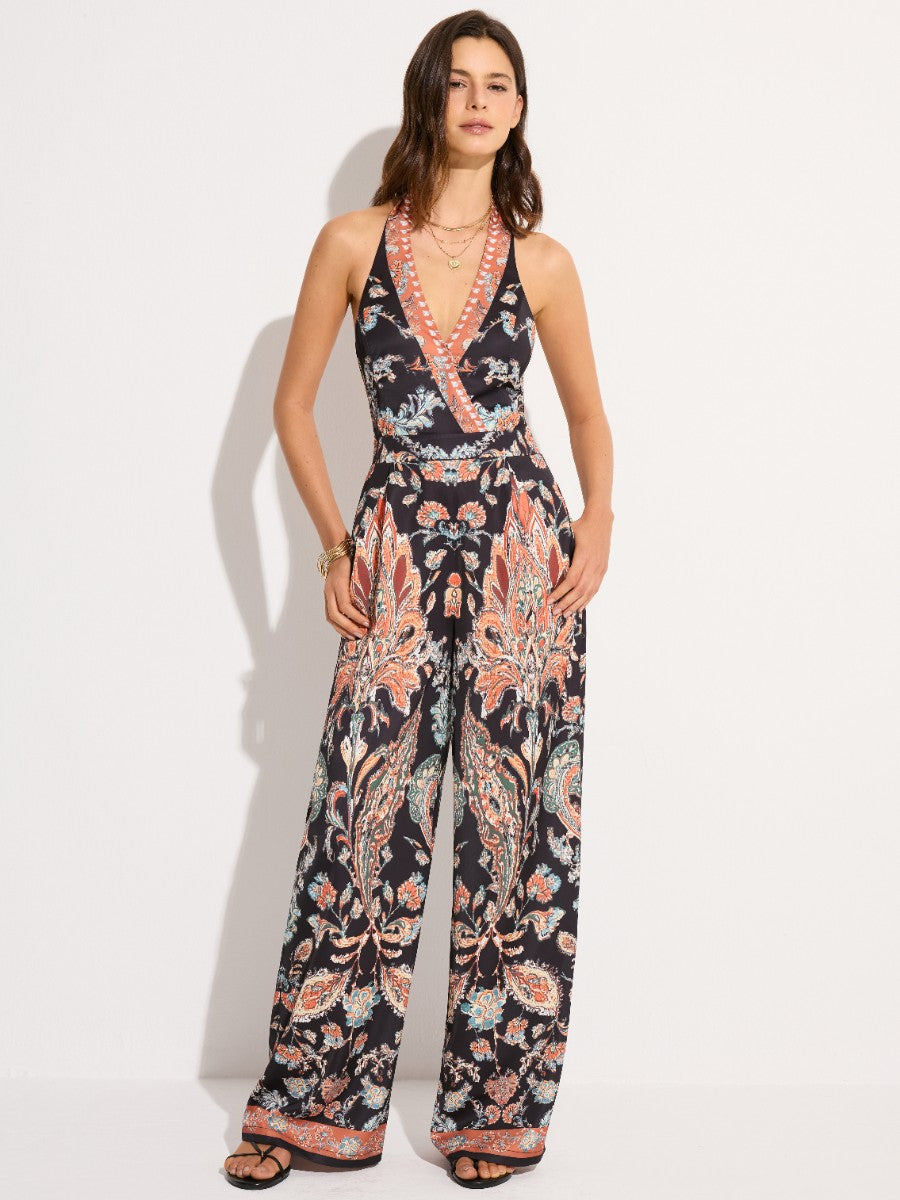 Combinaison Jumpsuit à Imprimé Paisley et Col Halter