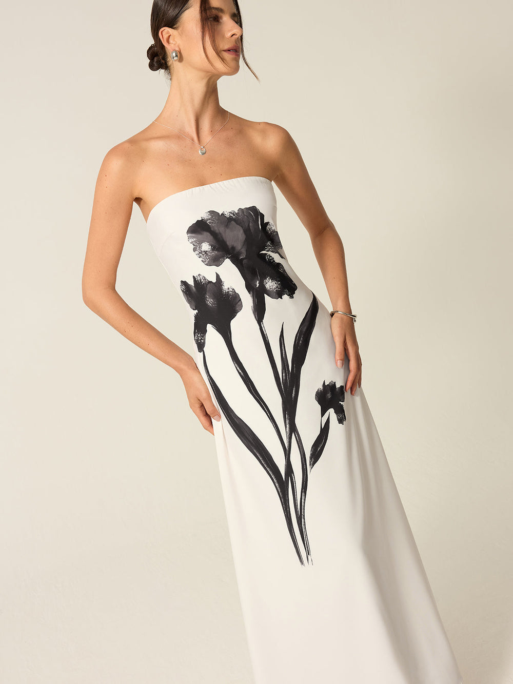 Robe Longue Sans Bretelles Imprimée à Fleurs