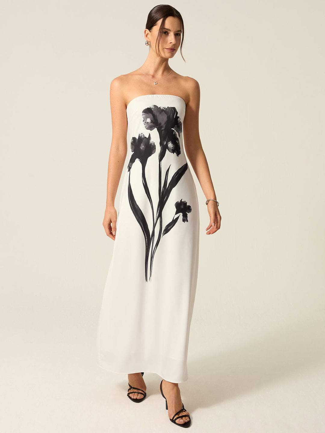 Robe Longue Sans Bretelles Imprimée à Fleurs