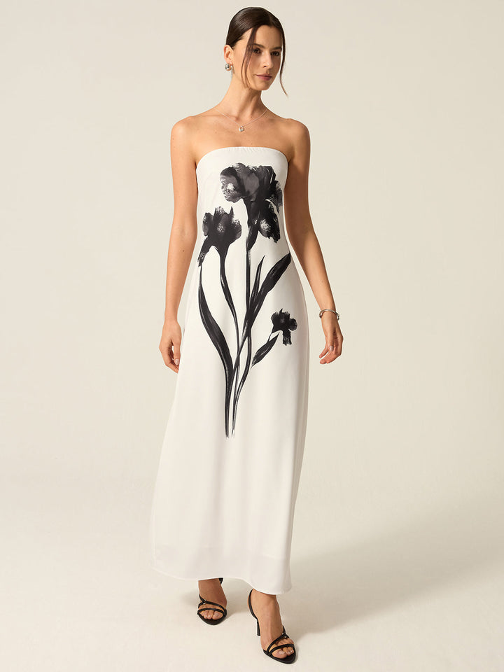 Robe Longue Sans Bretelles Imprimée à Fleurs