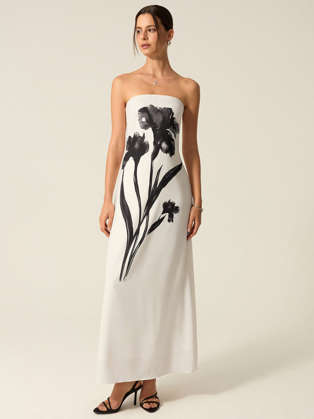 Robe Longue Sans Bretelles Imprimée à Fleurs