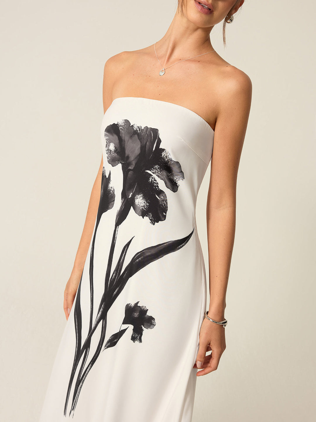 Robe Longue Sans Bretelles Imprimée à Fleurs