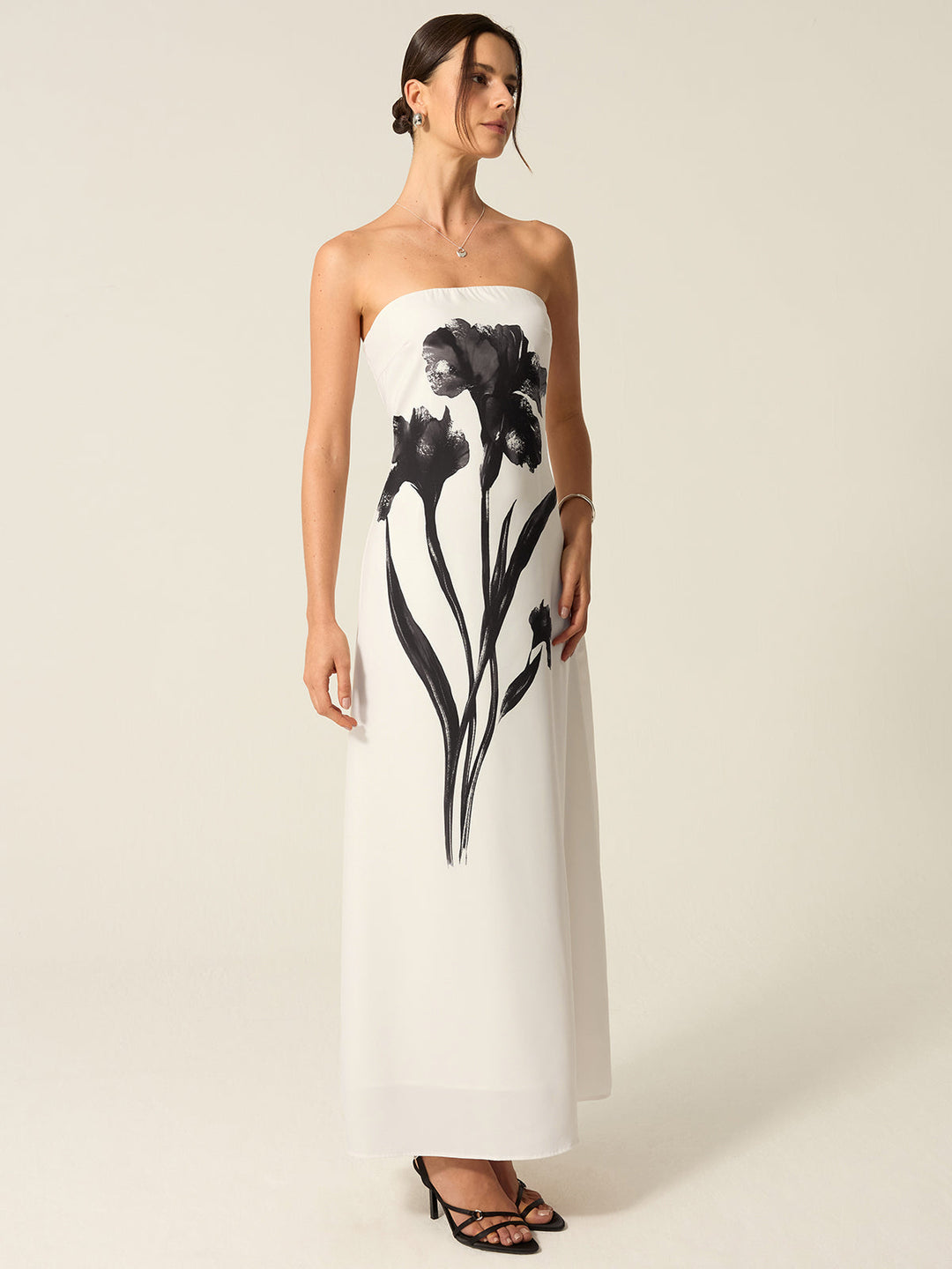 Robe Longue Sans Bretelles Imprimée à Fleurs