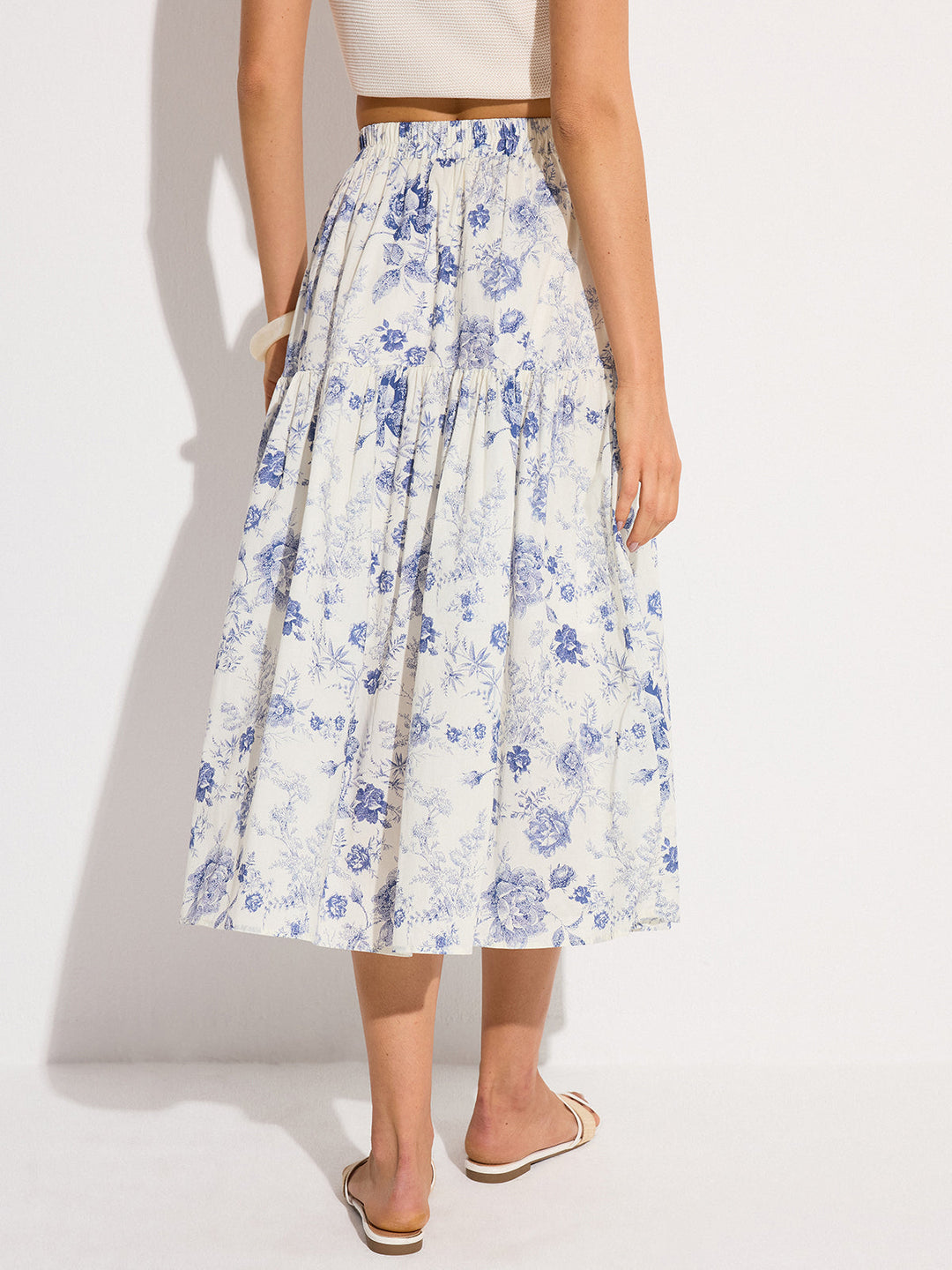 Jupe Mi-longue à Taille Élastique et Imprimé Floral