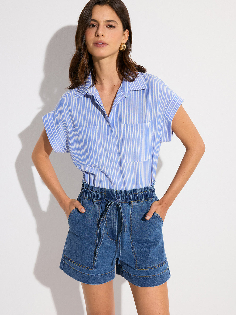 Short en jean à taille élastique avec cordon de serrage