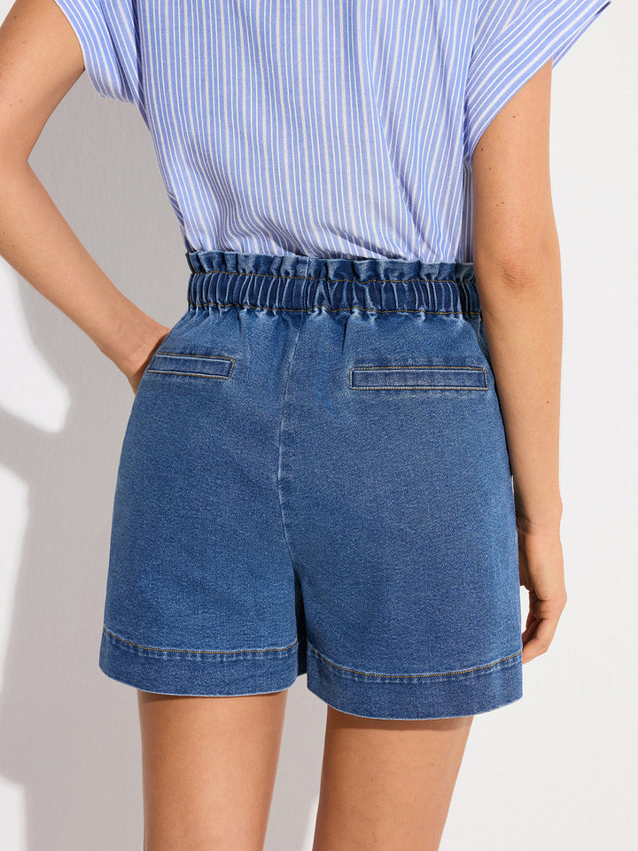 Short en jean à taille élastique avec cordon de serrage