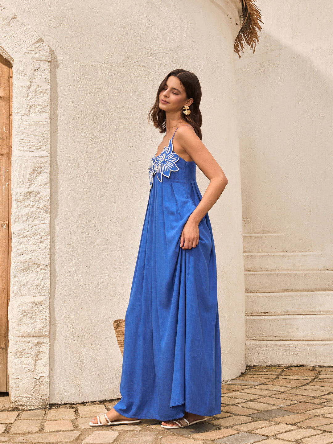 Robe Cami Fleurie en Coton et Lin avec Poches