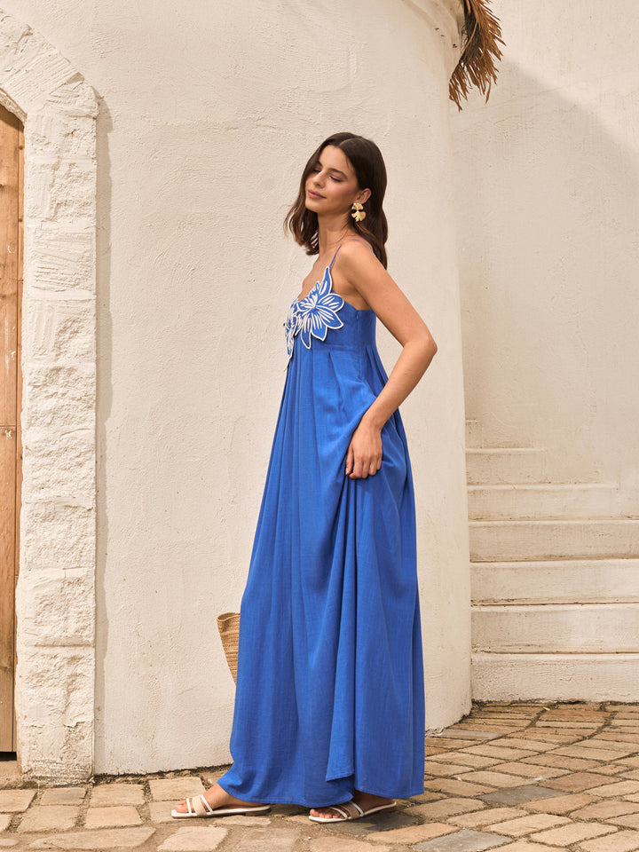 Robe Cami Fleurie en Coton et Lin avec Poches