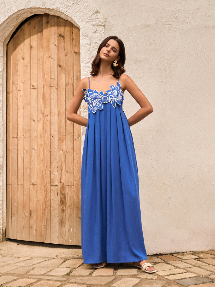 Robe Cami Fleurie en Coton et Lin avec Poches