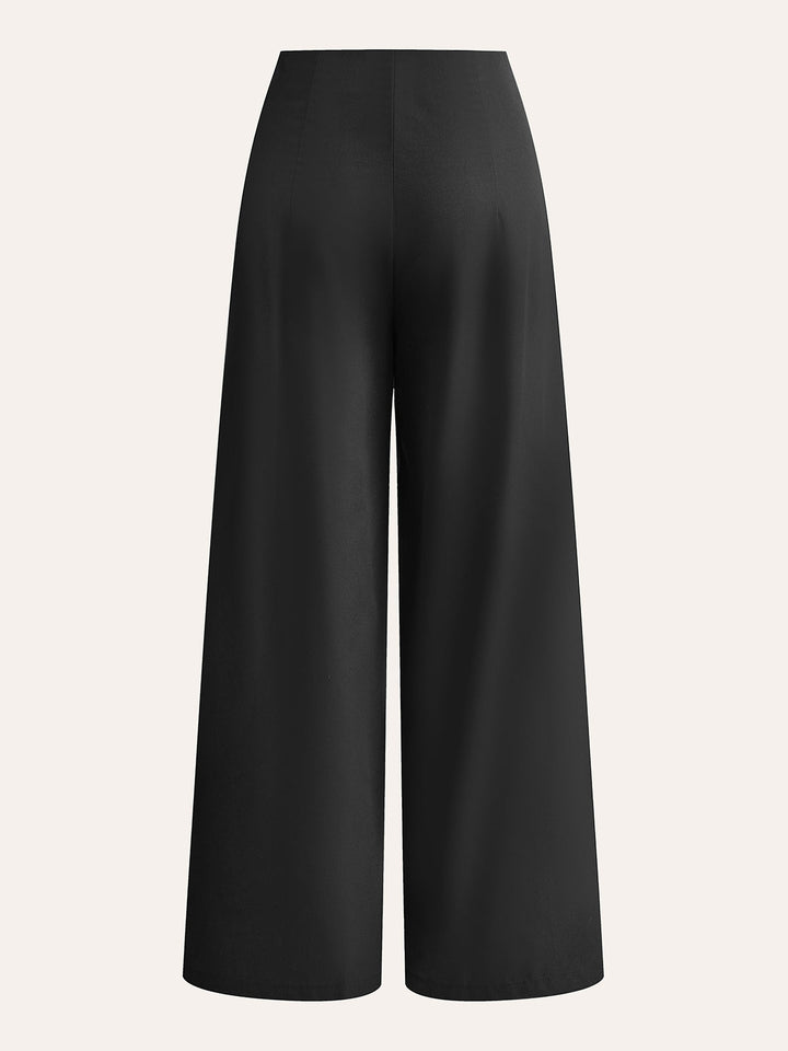 Pantalon Large Taille Haute Brodé