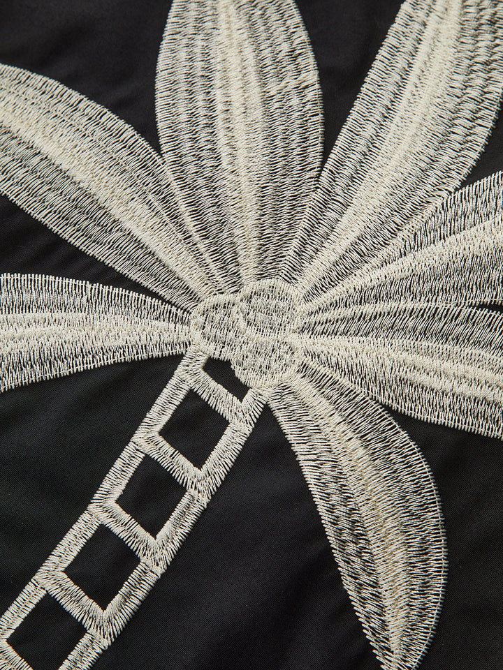 Pantalon Large Taille Haute Brodé