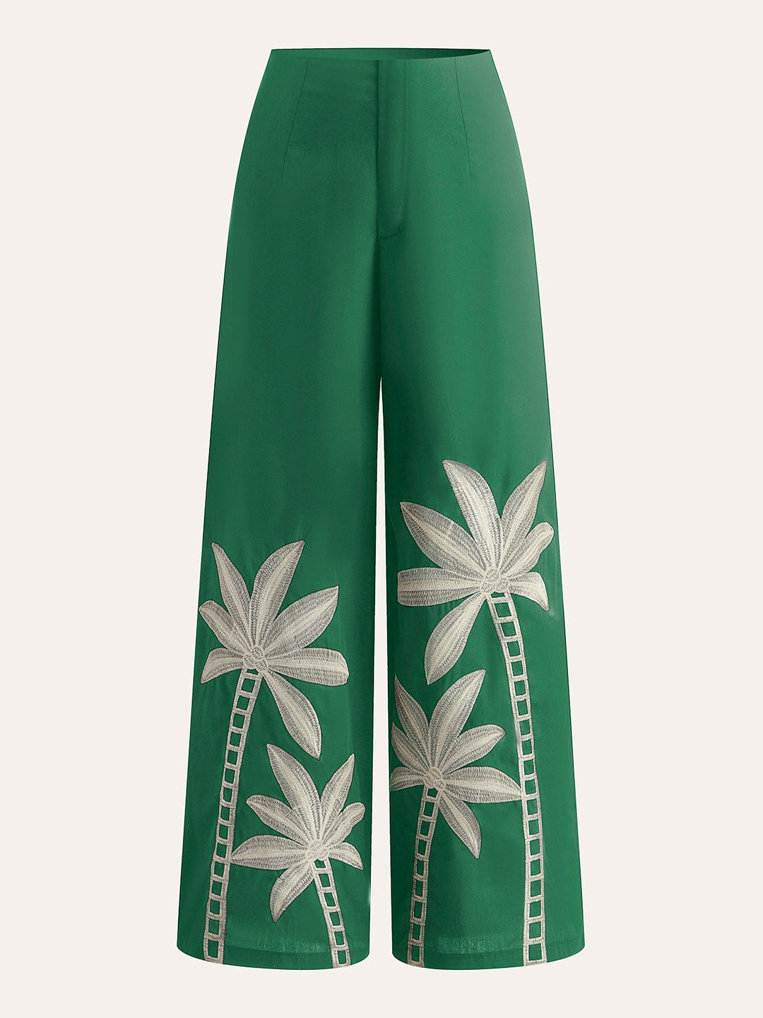 Pantalon Large Taille Haute Brodé