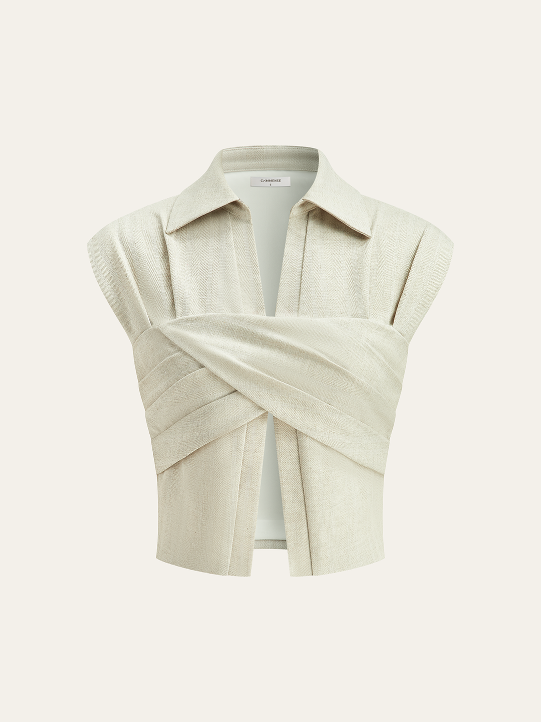 Blouse Courte en Mélange de Lin avec Détail Croisé
