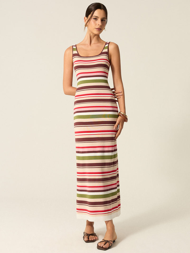 Robe Longue à Rayures Color-Block