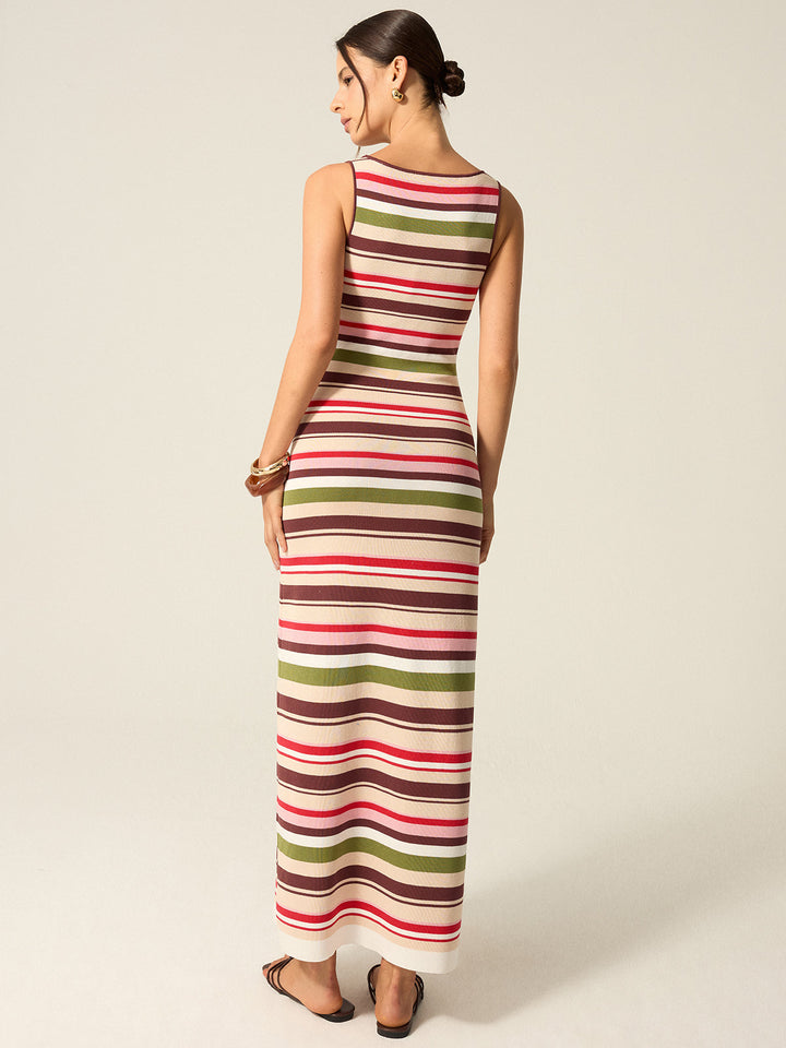 Robe Longue à Rayures Color-Block