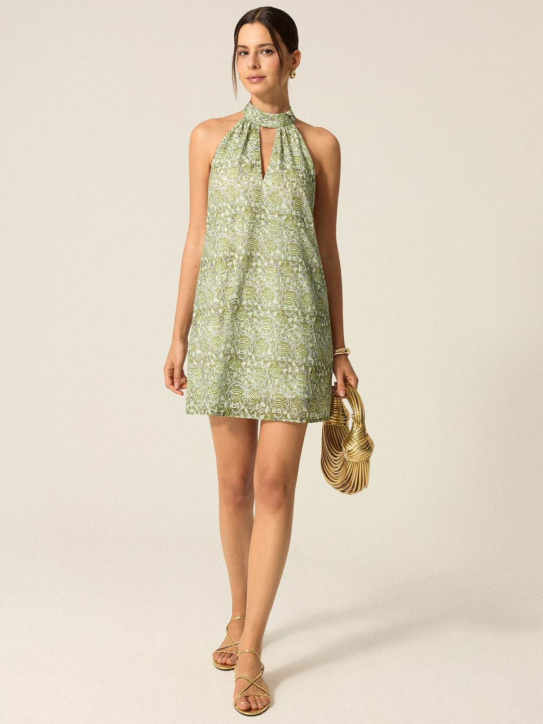 Robe Mini à découpe col bénitier imprimée