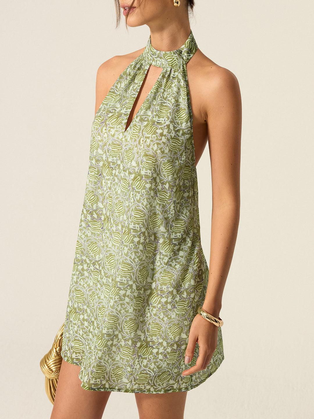Robe Mini à découpe col bénitier imprimée