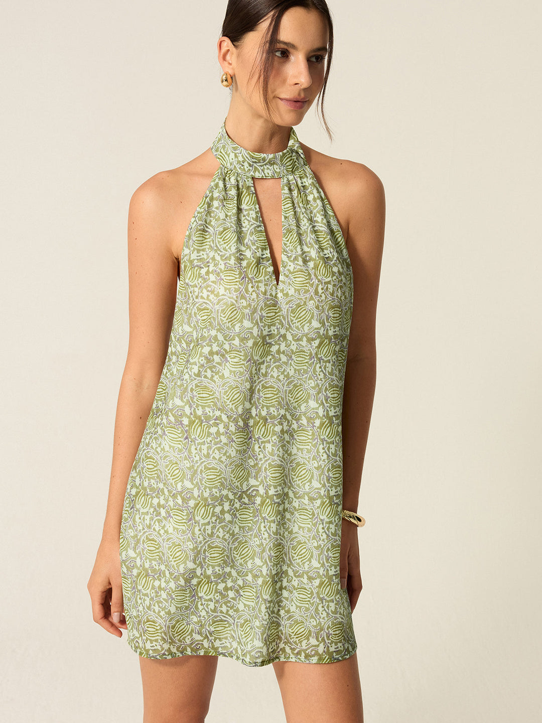 Robe Mini à découpe col bénitier imprimée