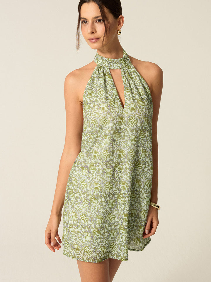 Robe Mini à découpe col bénitier imprimée