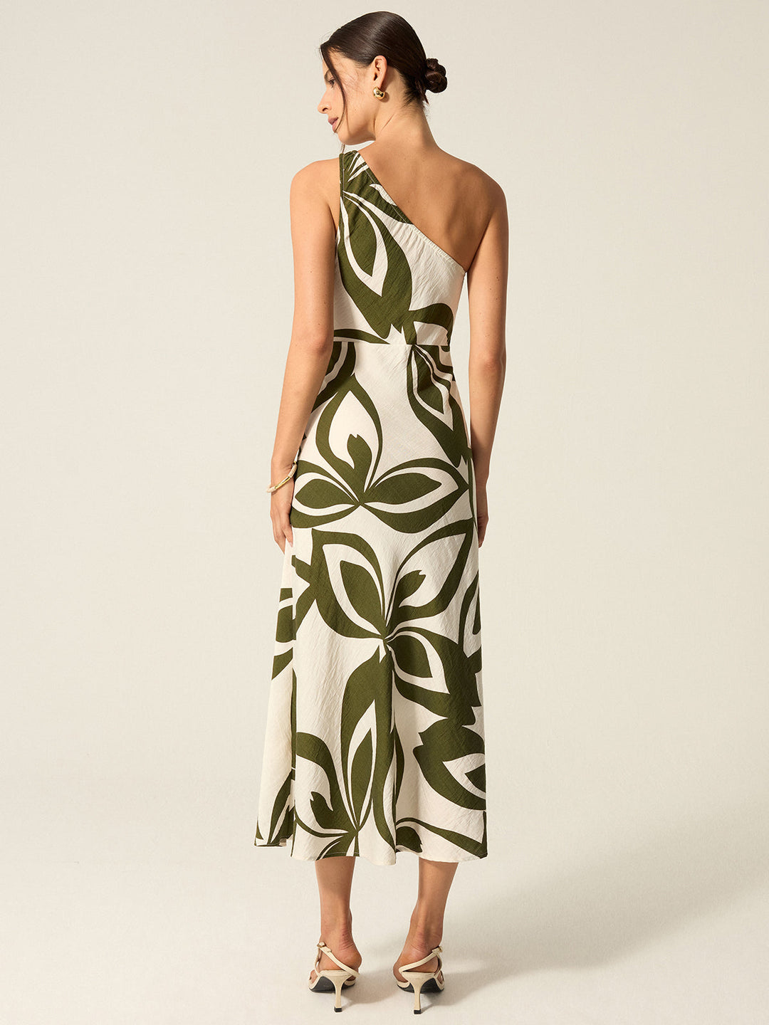 Robe Mi-longue à Épaule Unique Imprimée