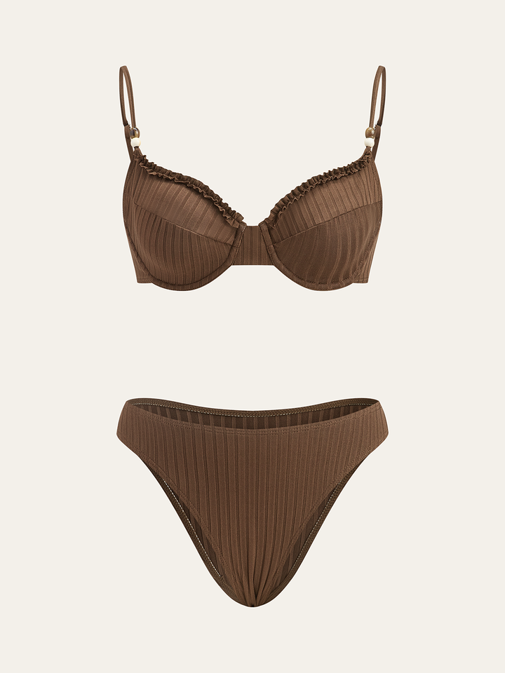 Ensemble de bikini côtelé avec détails à volants