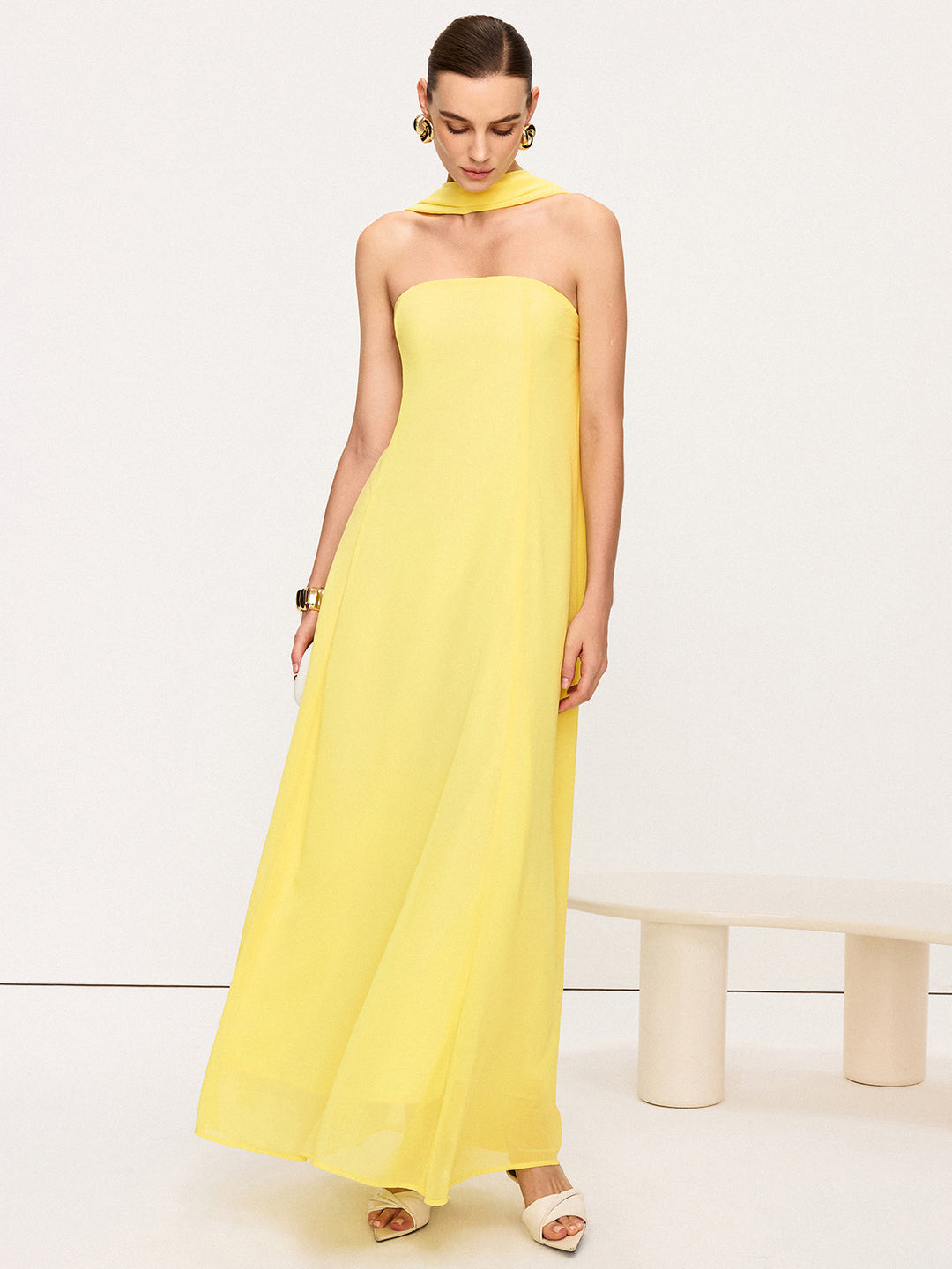Robe Maxi Col Halter en Mousseline