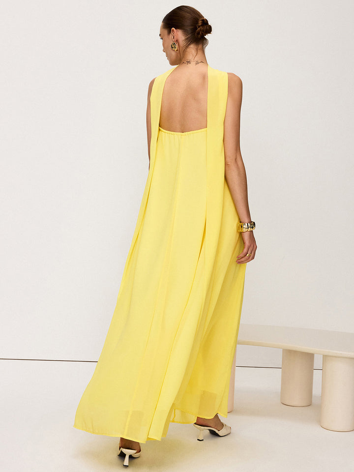 Robe Maxi Col Halter en Mousseline