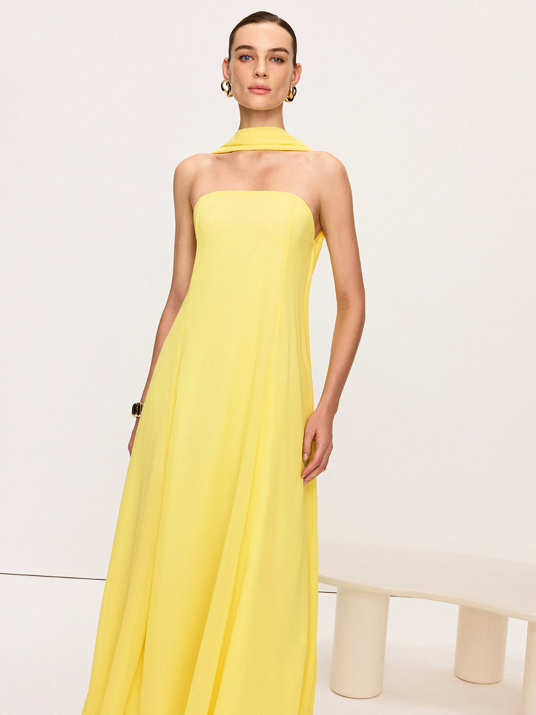 Robe Maxi Col Halter en Mousseline