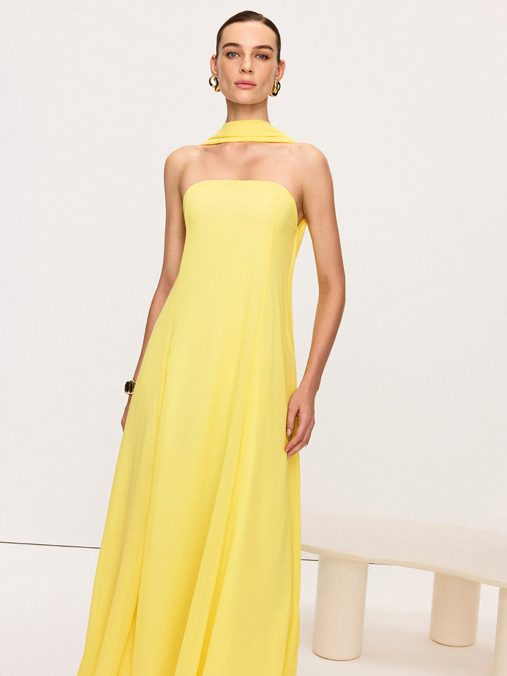 Robe Maxi Col Halter en Mousseline